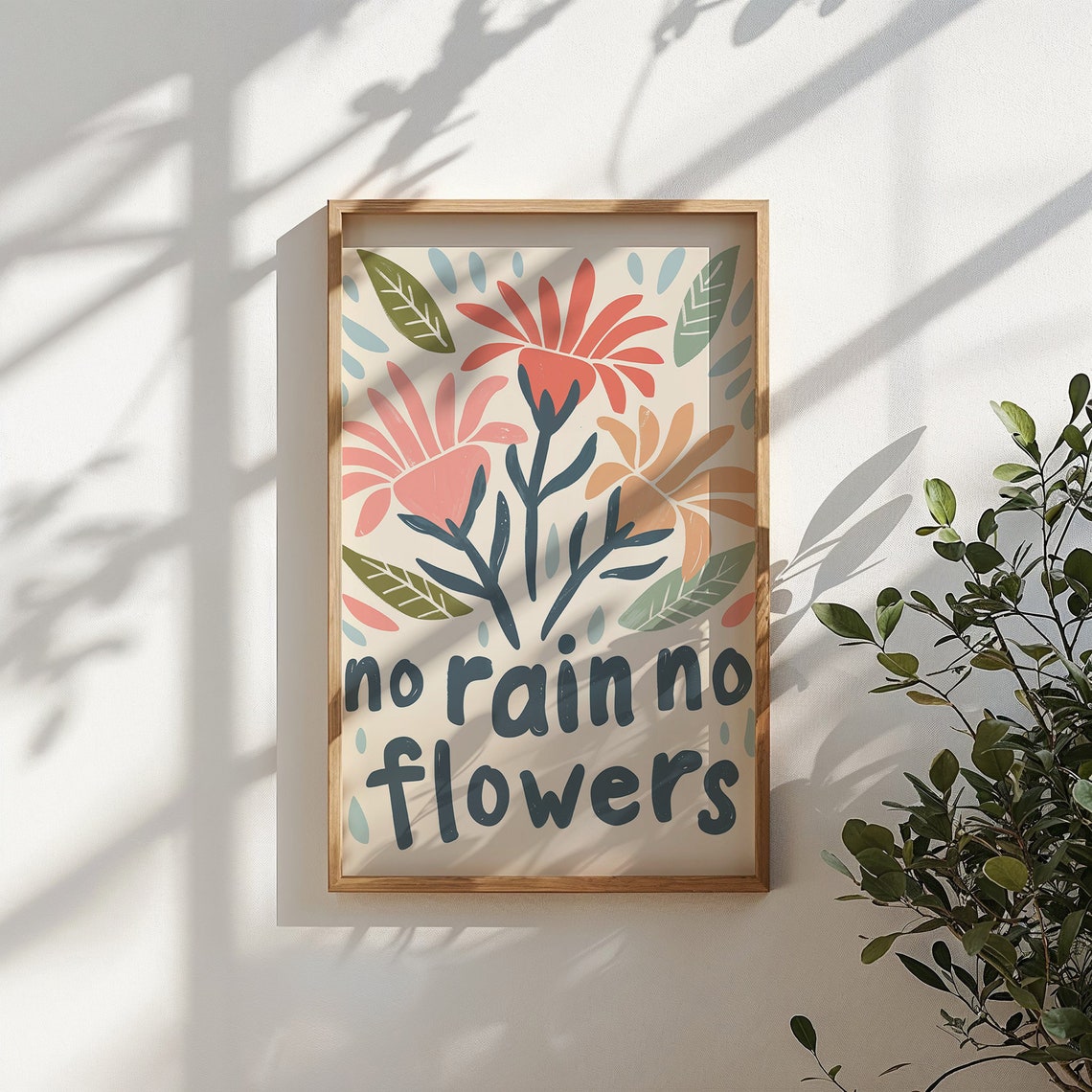 No Rain No Flowers Floral Nursery Quote Kids Room Decor Print - Image 3