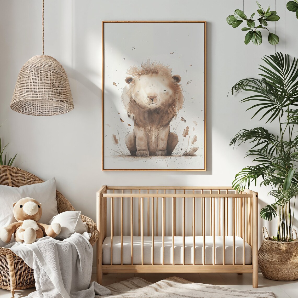 Baby Lion Cub Watercolor Neutral Beige Nursery Safari Animal Poster - Image 3