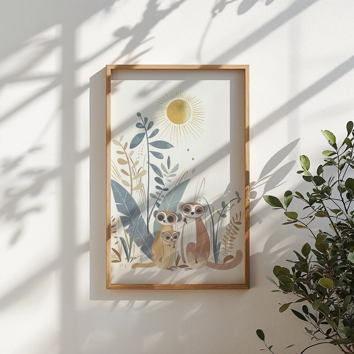 Meerkat Family Sun Nursery Poster Jungle Foliage Cute Kids Room Art - Image 4