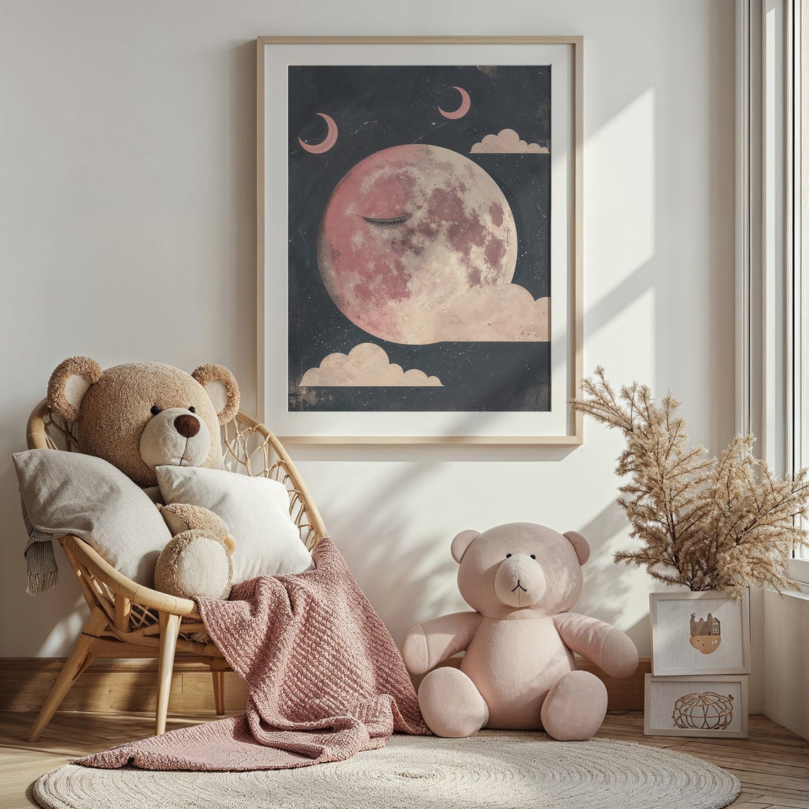 Sleeping Crescent Moon Print Celestial Nursery Wall Art Kids Space Themed Poster Whimsical Night Sky Decor Baby Room Gift - Image 3