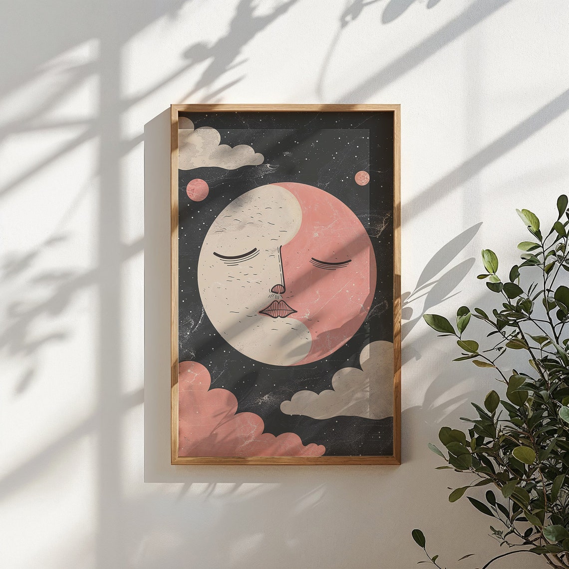 Abstract Split Moon Face Pink Cream Cosmic Starry Night Sky Poster - Image 4