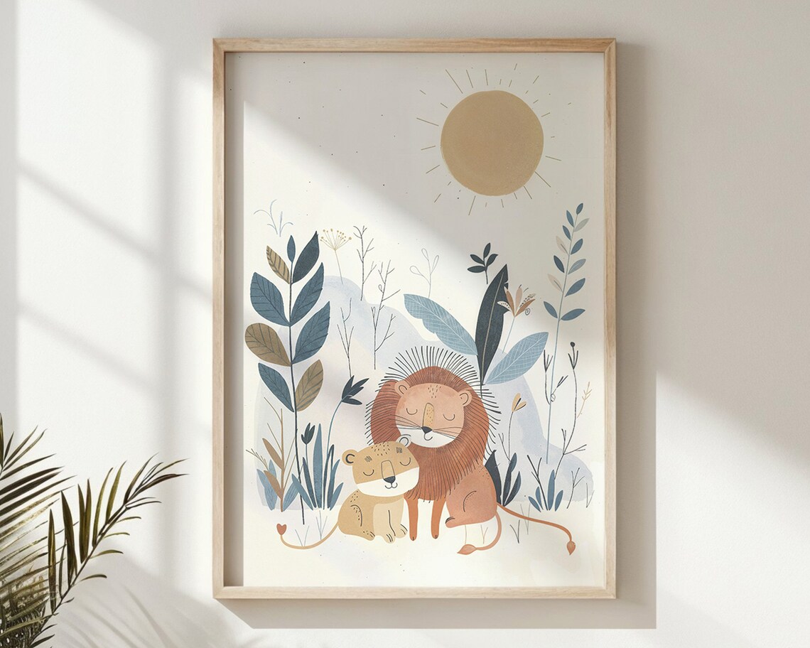 Lion Family Print Safari Nursery Wall Art Kids Room Decor Baby Lion Poster Nursery Art Sun And Flora Neutral Tones Gift - Image 6