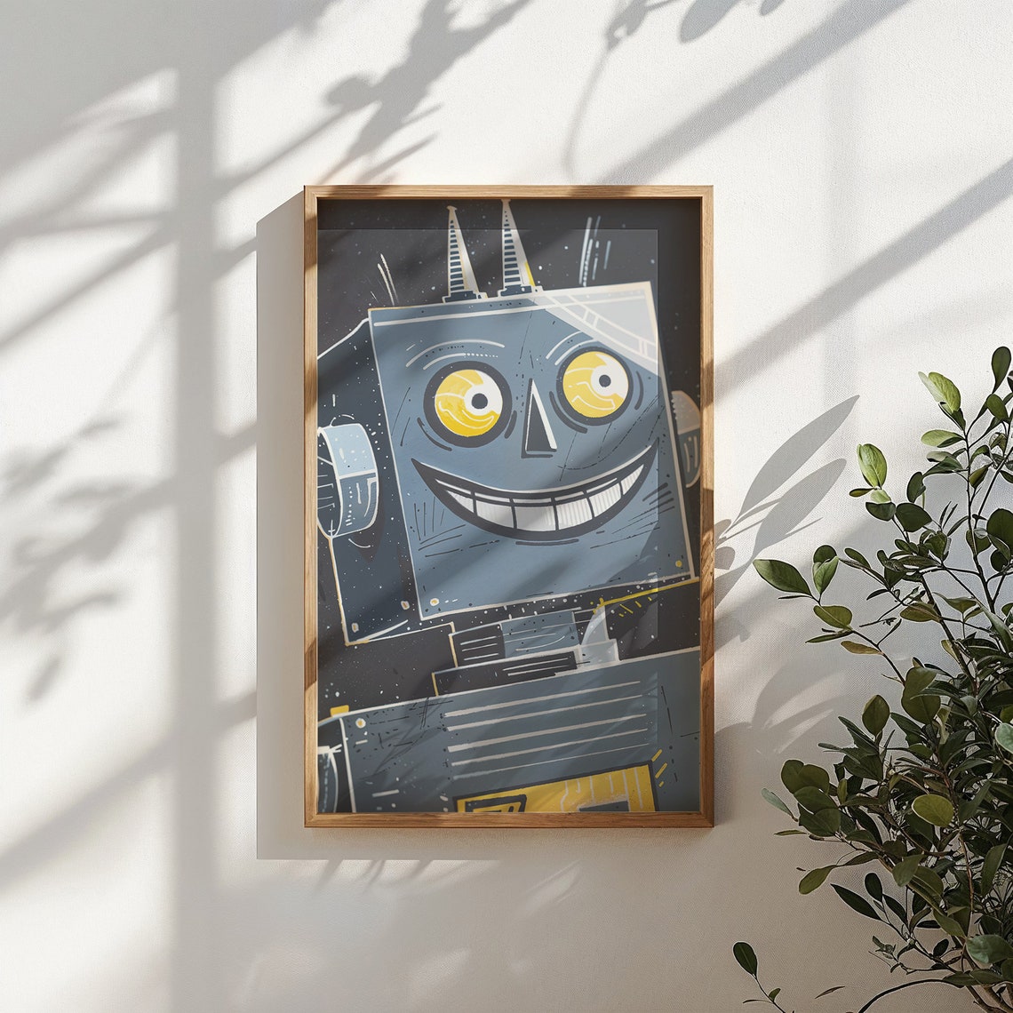 Friendly Square Head Robot Space Kids Room Decor Cheerful Wall Poster - Image 4