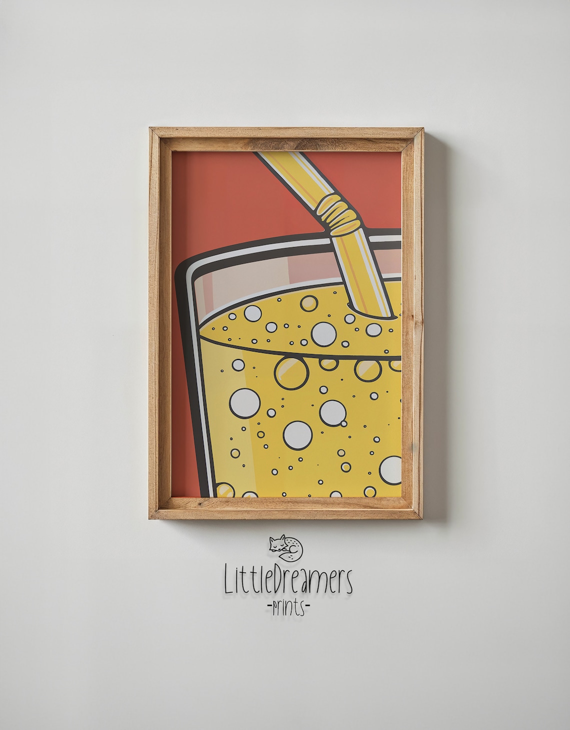 Pop Art Sparkling Juice Glass Poster Yellow Bubbles Retro Kitchen Art