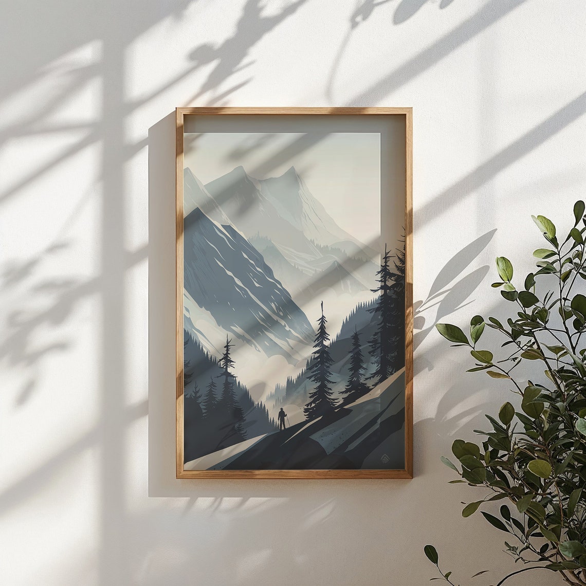 Snowy Mountain Slope Hiker Pine Forest Blue Winter Travel Poster - Image 3