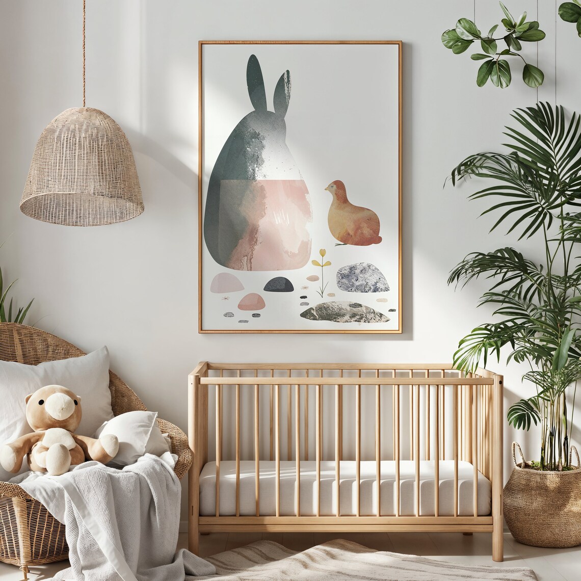 Abstract Bunny Silhouette With Orange Hen Minimal Modern Art Print - Image 3