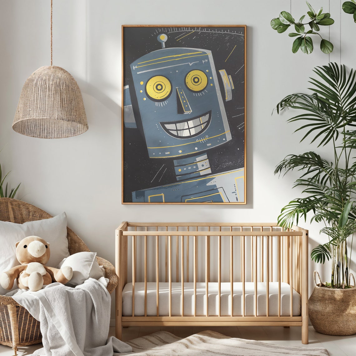 Smiling Retro Robot Night Space Kids Room Decor Vintage Wall Poster - Image 2