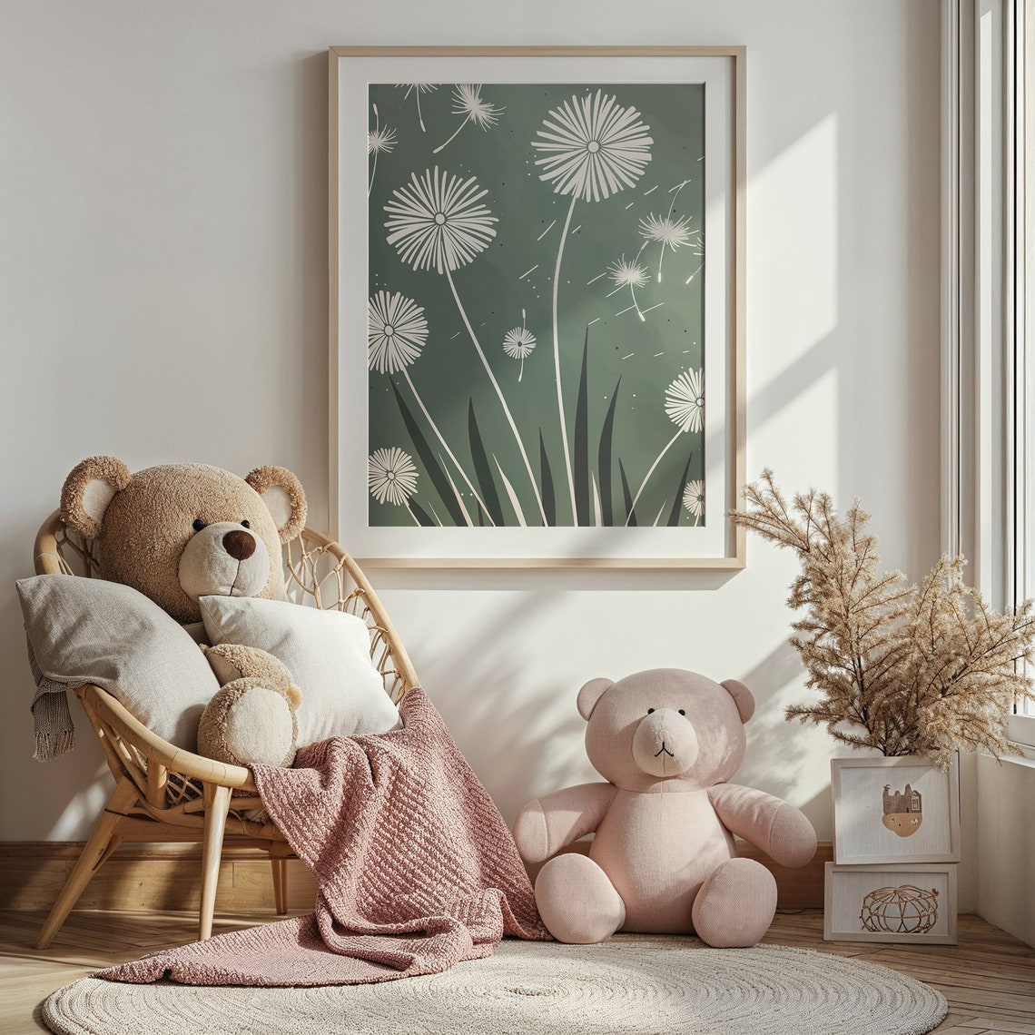 Delicate White Dandelions Sage Green Botanical Wall Art Poster - Image 4