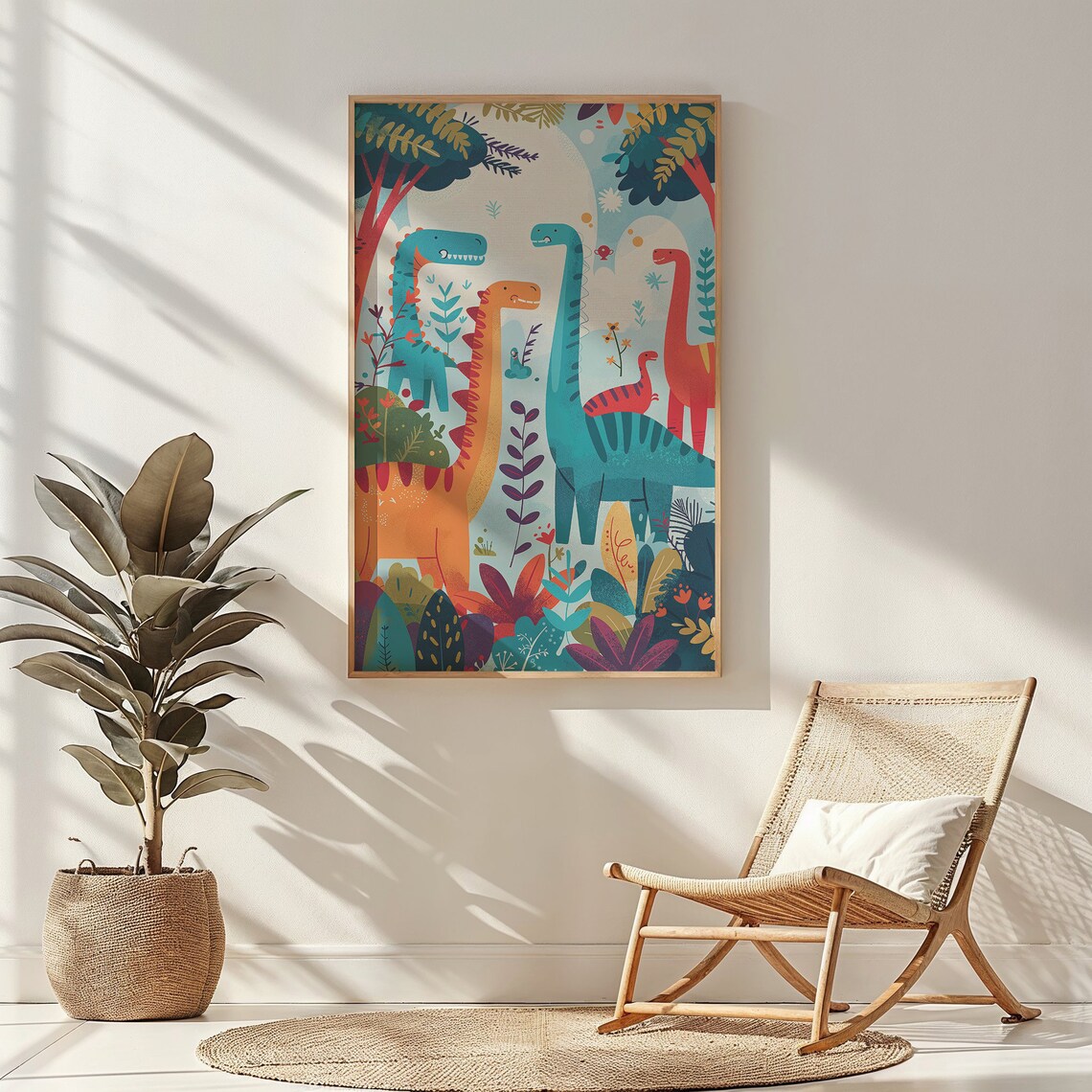 Colorful Dinosaur Nursery Art Print, Baby Room Decor