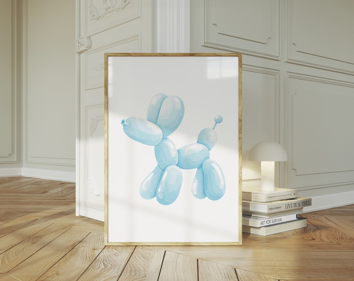 Light Blue Balloon Dog Playful Puppy Sculpture Art Room Poster