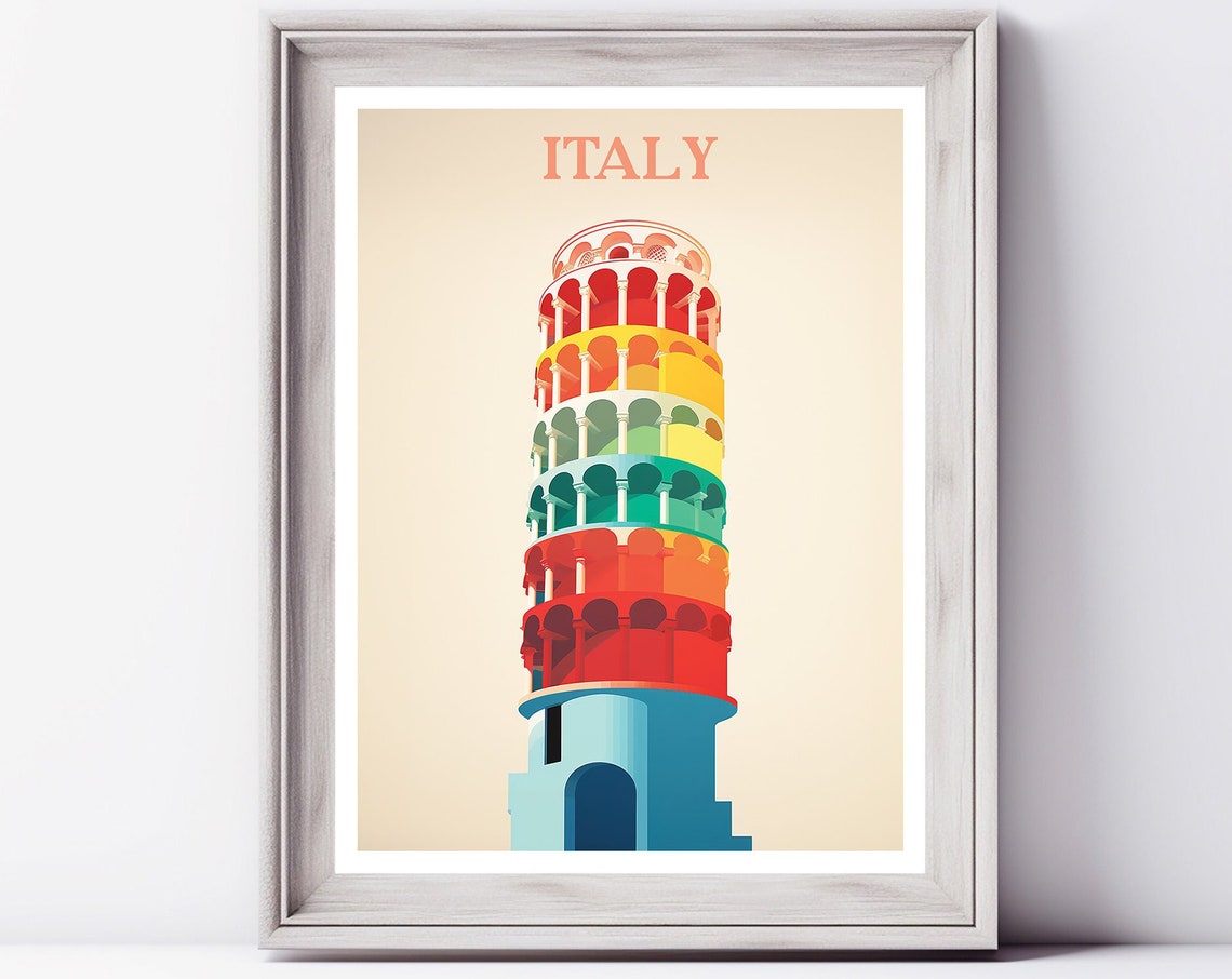 Italy Leaning Tower of Pisa Rainbow Gradient Travel Art Poster - Image 2