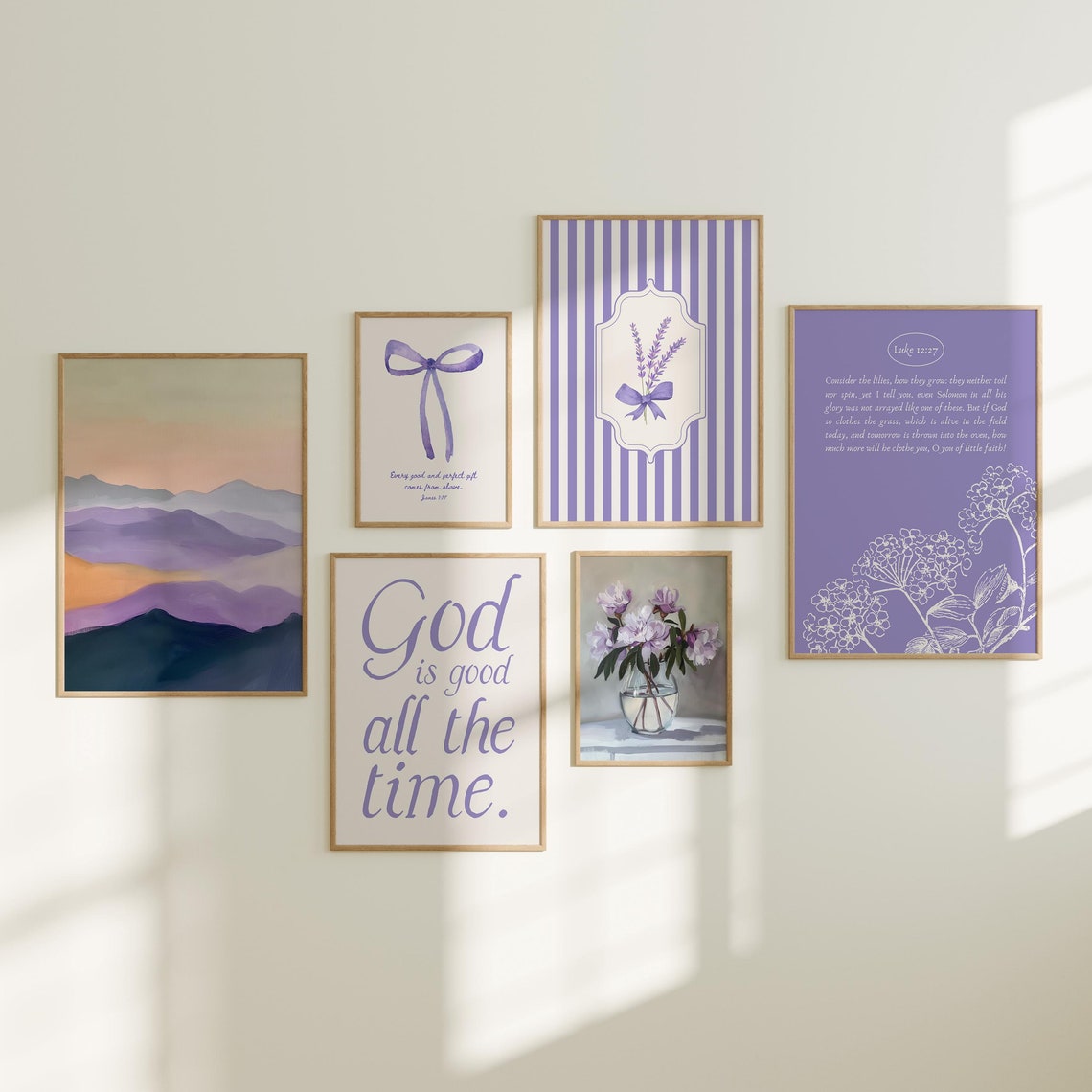 Purple Bible Verse Gallery Set Six Christian Scripture Poster