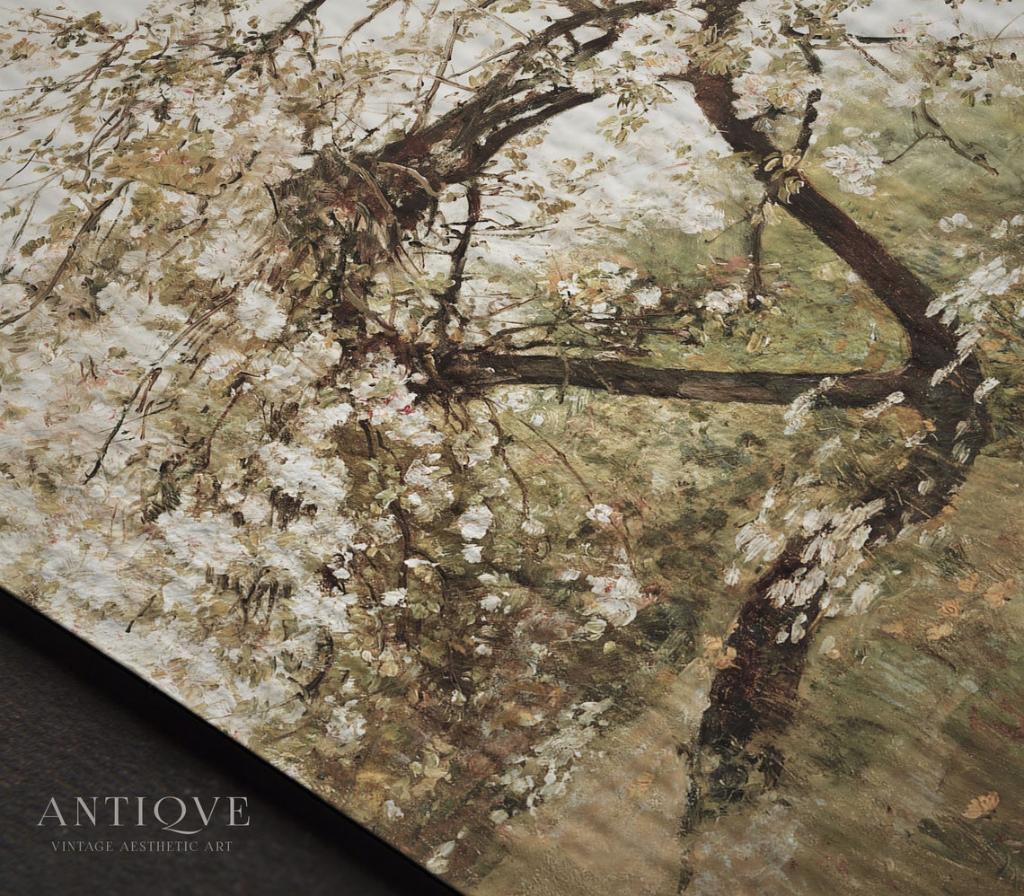 Spring Flowering Tree In Wildflower Meadow Soft Pastel Painting Poster - Image 3