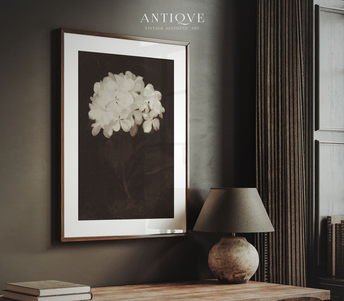 Moody Hydrangea Vintage Still Life, Antique Floral - Image 3