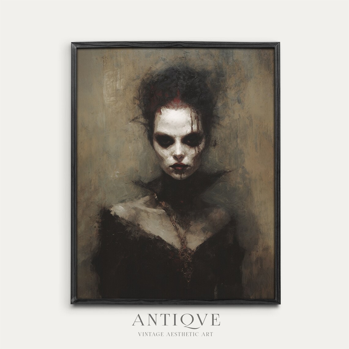 Female Vampire Oil Painting, Gothic Halloween Art Print