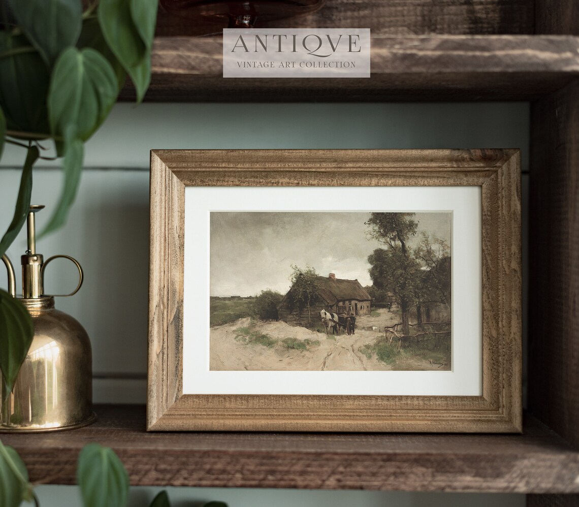 Anton Mauve Horse Cart At Thatched Cottage Antique Painting Poster - Image 4