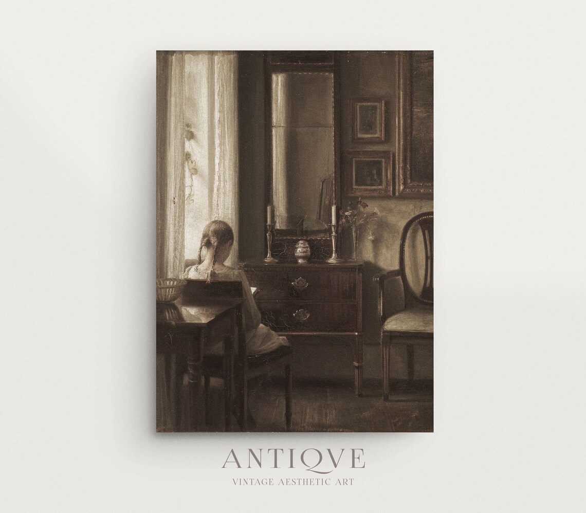 Blond Girl With Plaits Reading A Book, Vintage Art Print - Image 3