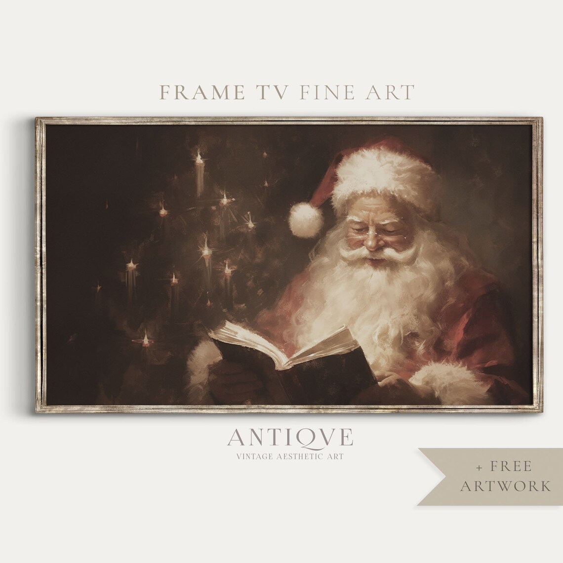 Santa Claus Reading Moody Christmas Vintage Decor