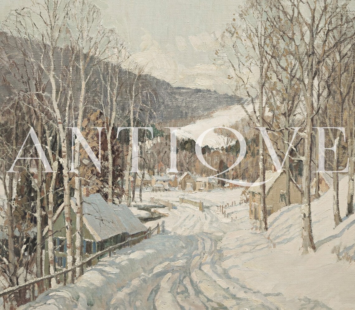 Winter Village Textured Painting, Winter Landscape Art - Image 3