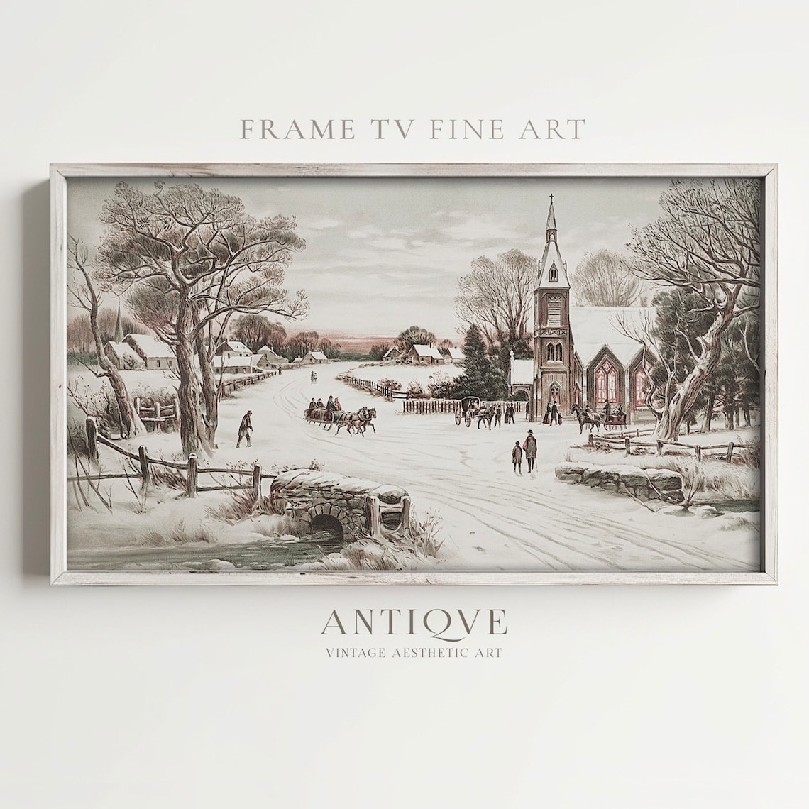 Snowy Village Painting, Winter Landscape Art - Image 3
