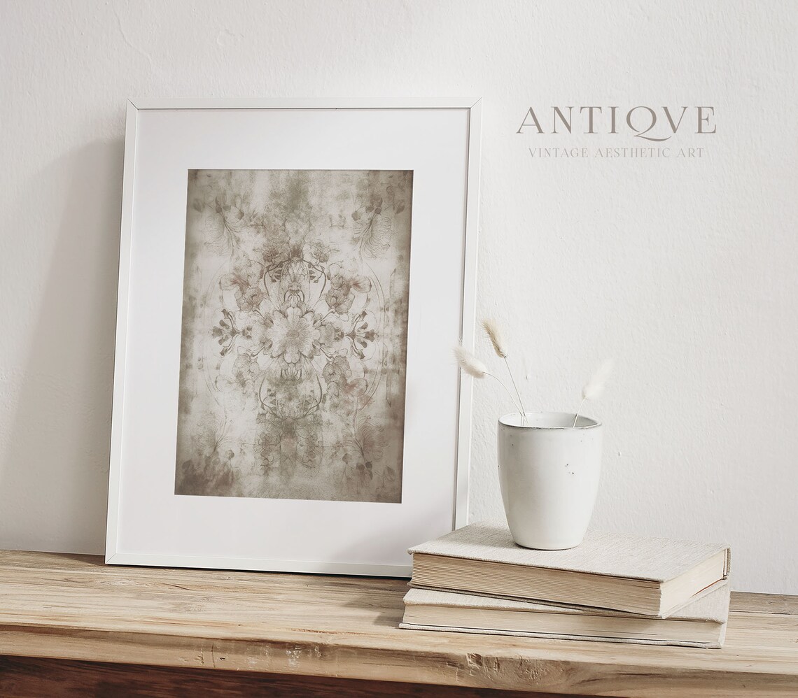 Floral Faded Fabric, Neutral Palette Art Print - Image 3