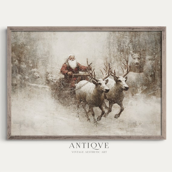Santa Claus On Sleigh Rustic Christmas Art Print