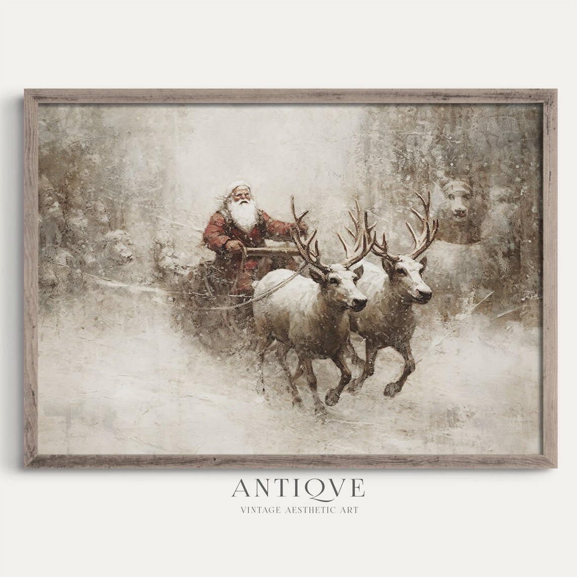 Santa Claus On Sleigh Rustic Christmas Art Print
