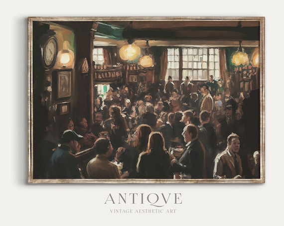 Crowded Irish Pub Painting, Traditional Ireland Art Print