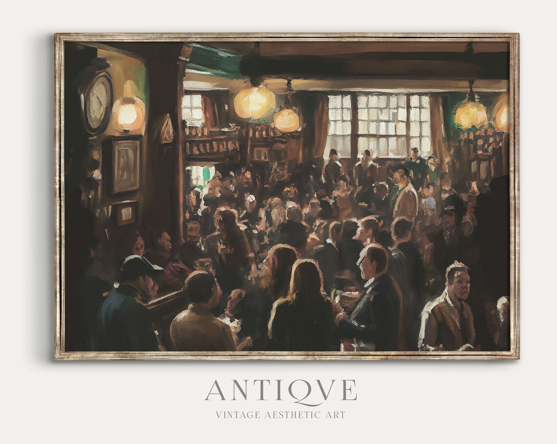 Crowded Irish Pub Painting, Traditional Ireland Art Print