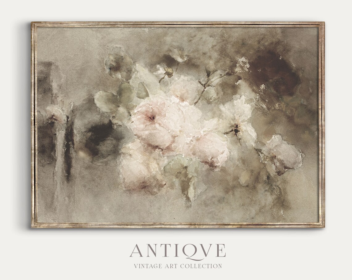 Antique Pink and White Flowers Soft Watercolor Floral Art Print