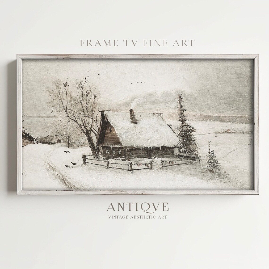 Vintage Winter Landscape Cabin in the Snow Art Print - Image 2