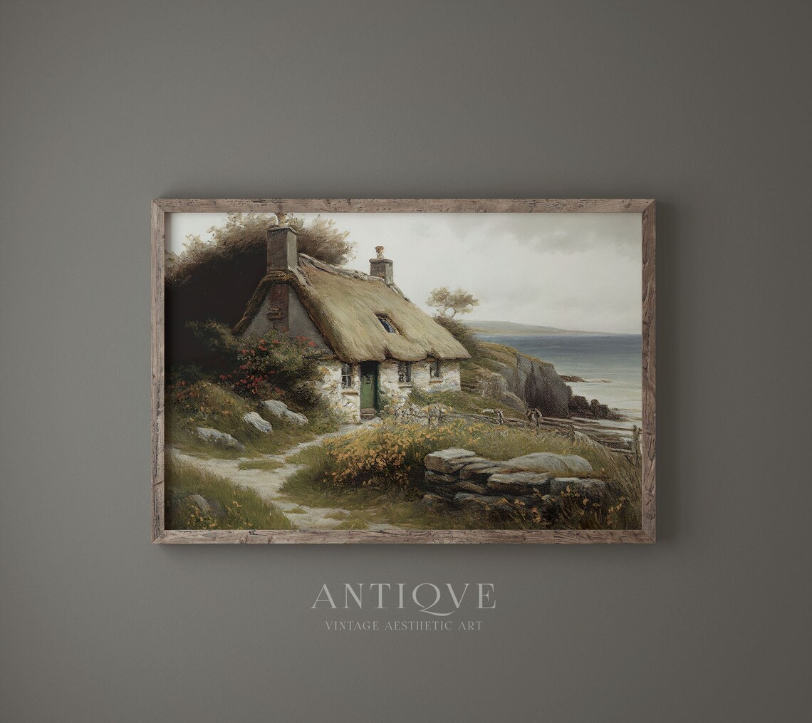 Irish Thatched Cottage By The Sea, Landscape Art Print - Image 4