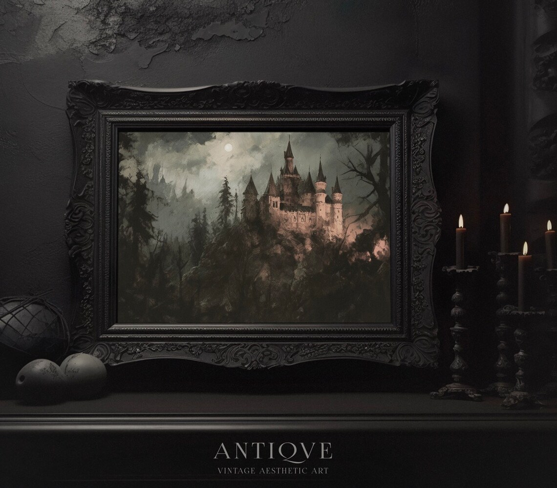Draculas Castle Painting, Spooky Halloween Decor - Image 4