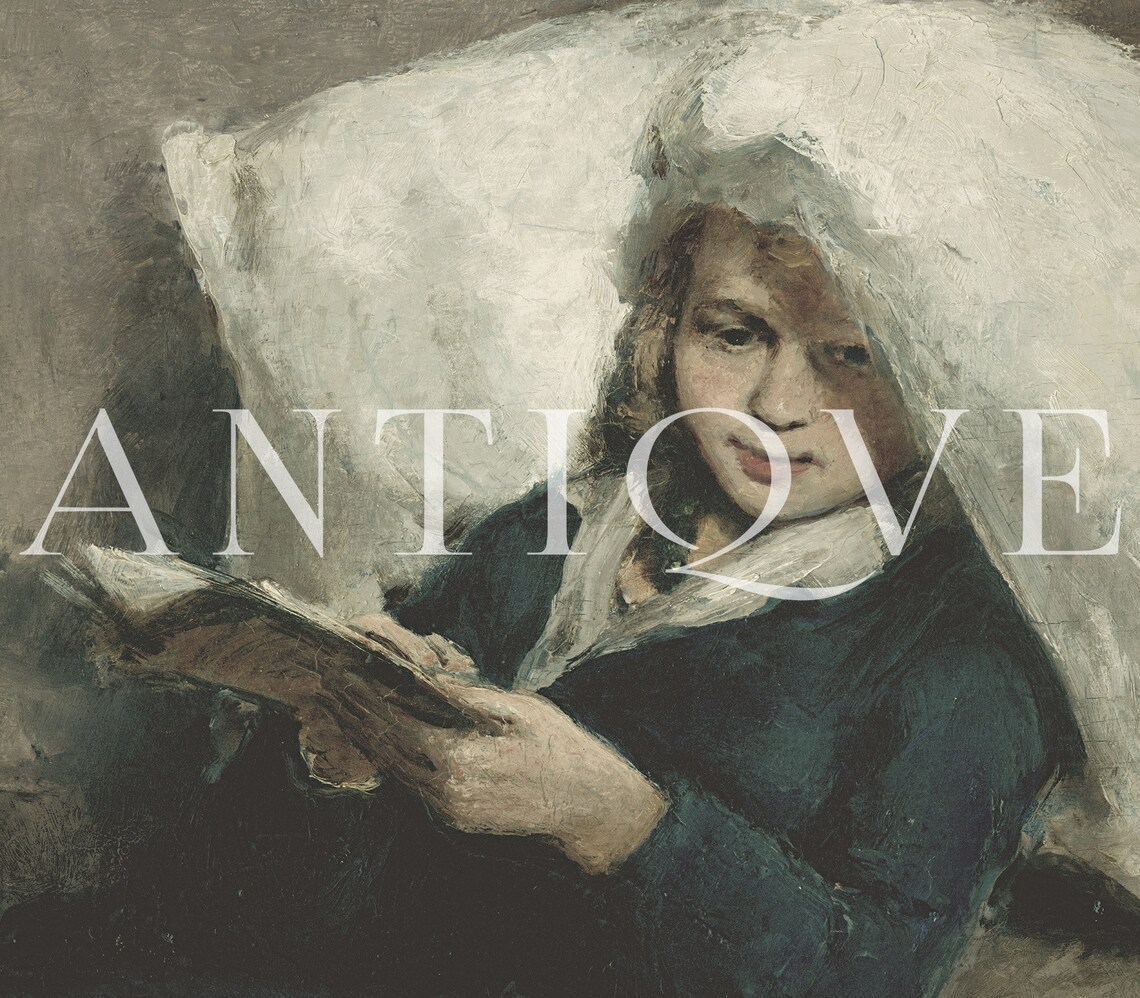 Vintage Girl Reading Antique Art Print - Image 4