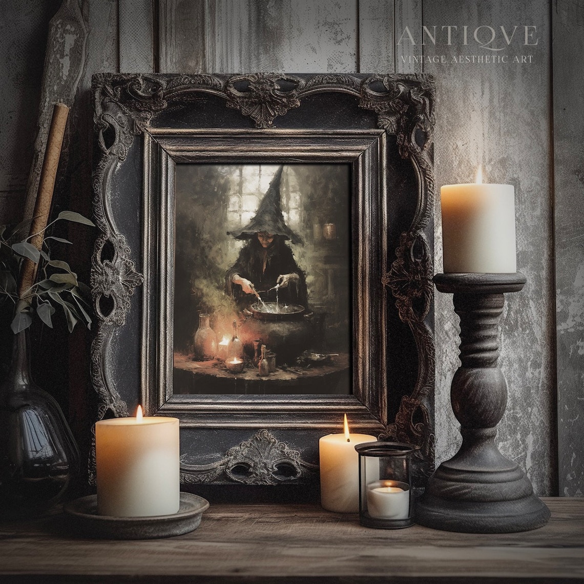Witch Making Potions In Her Cauldron, Halloween Art Print - Image 4
