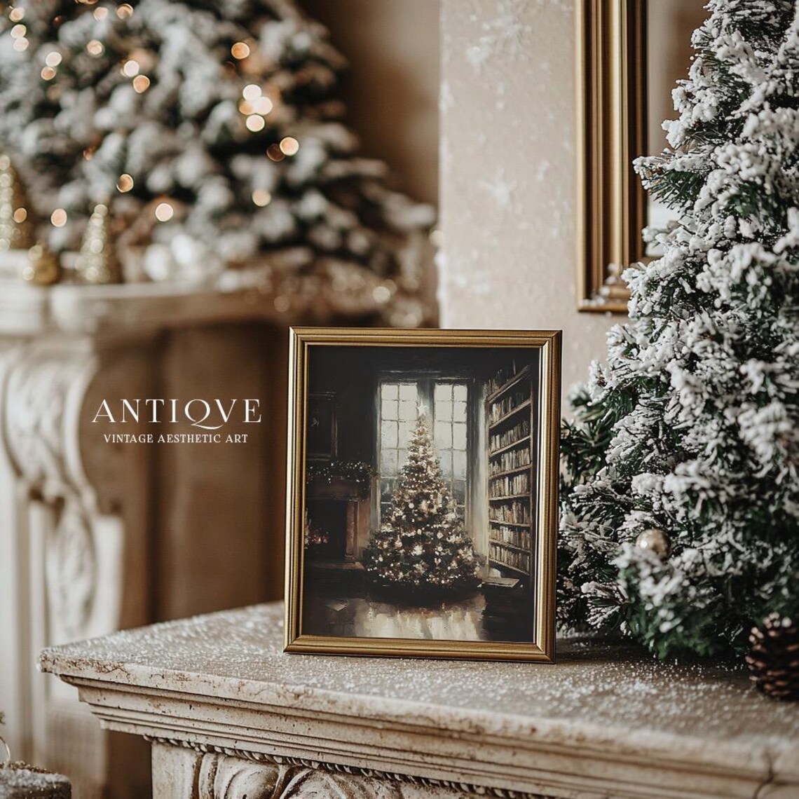 Elegant Christmas Tree By Window, Winter Room Art Print - Image 4