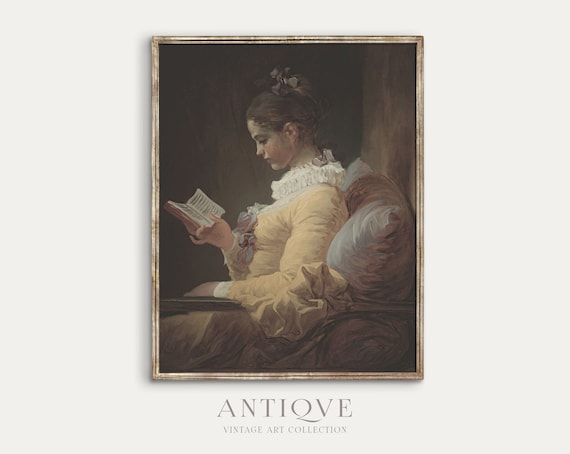Antique Woman Reading Vintage Art Print