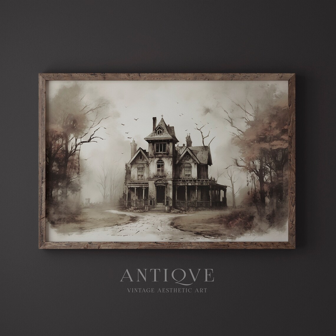 Haunted House Illustration Art Print, Neutral Halloween - Image 2