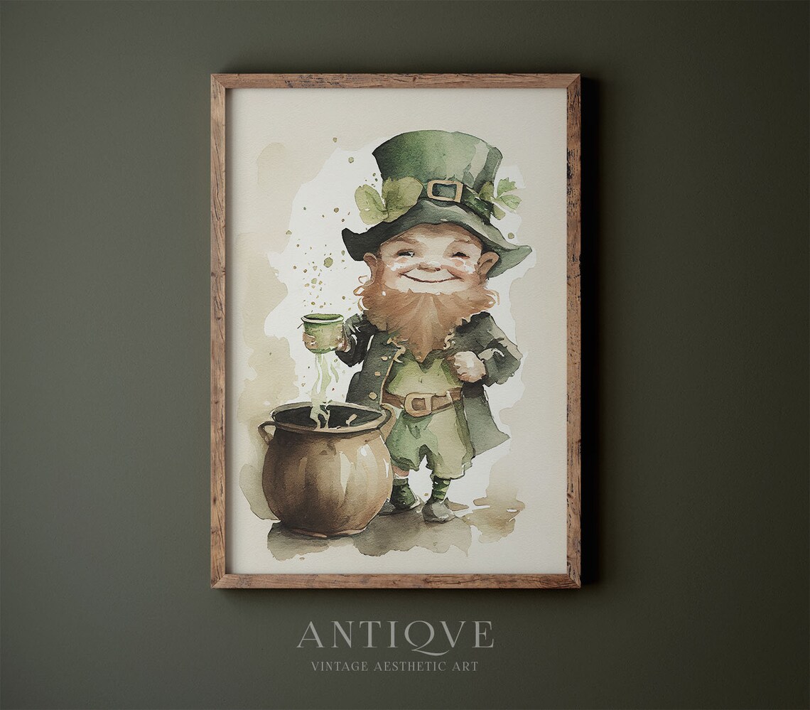 Cheerful Leprechaun Pot of Gold St Patrick's Day Watercolor Poster - Image 3