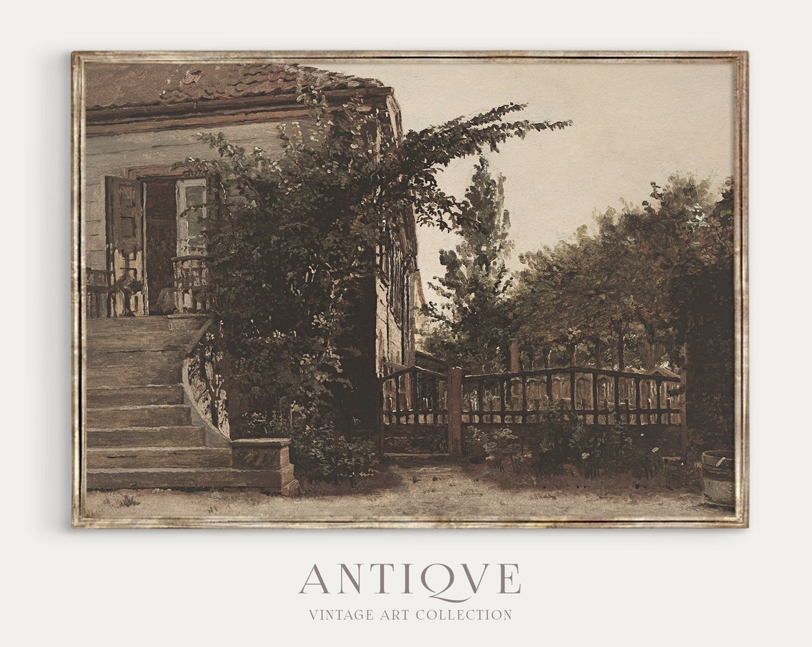 Overgrown Old House With Wooden Fence Rustic Oil Painting Poster