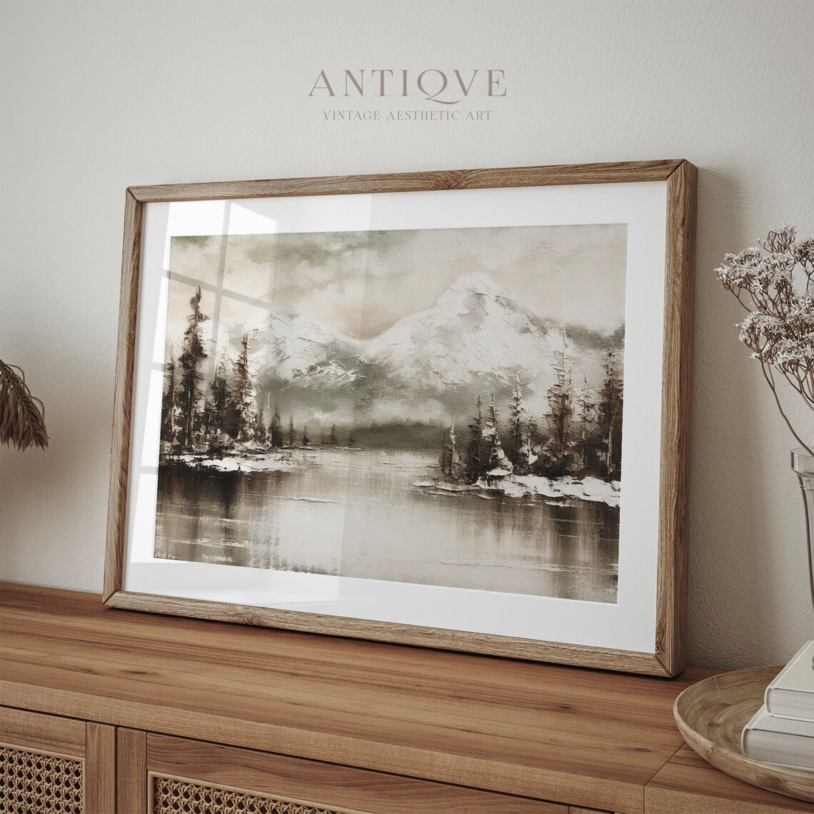 Winter Mountains Landscape, Rustic Christmas Art Print - Image 2