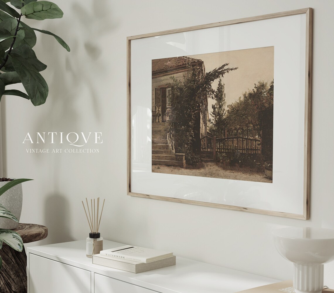 Overgrown Old House With Wooden Fence Rustic Oil Painting Poster - Image 4