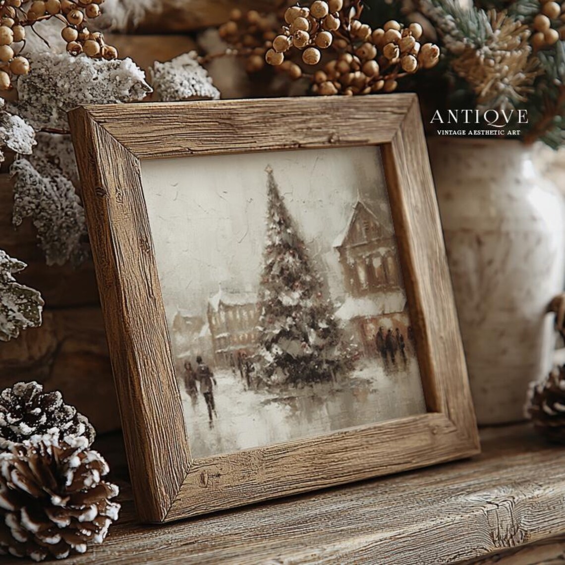 Christmas Town Square, Rustic Christmas Decor Art Print - Image 3