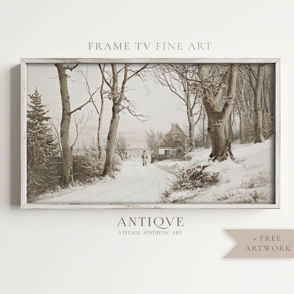 Little Boy In The Snow, Vintage Winter Landscape