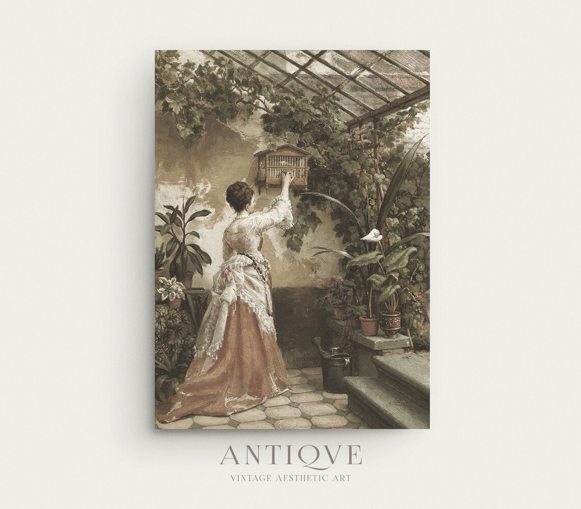 Vintage Greenhouse Oil Painting, Spring Bedroom Art Print - Image 4