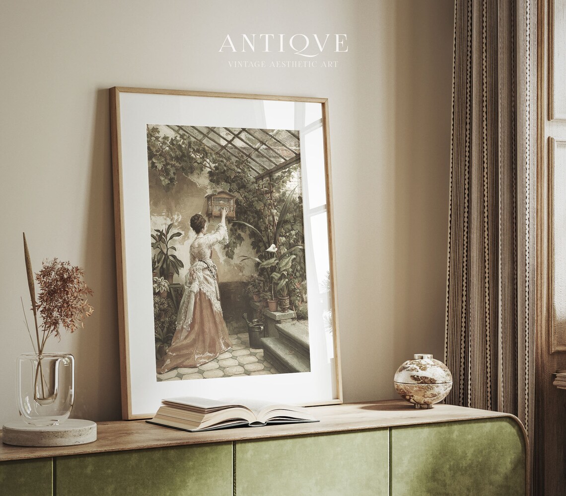 Vintage Greenhouse Oil Painting, Spring Bedroom Art Print - Image 3