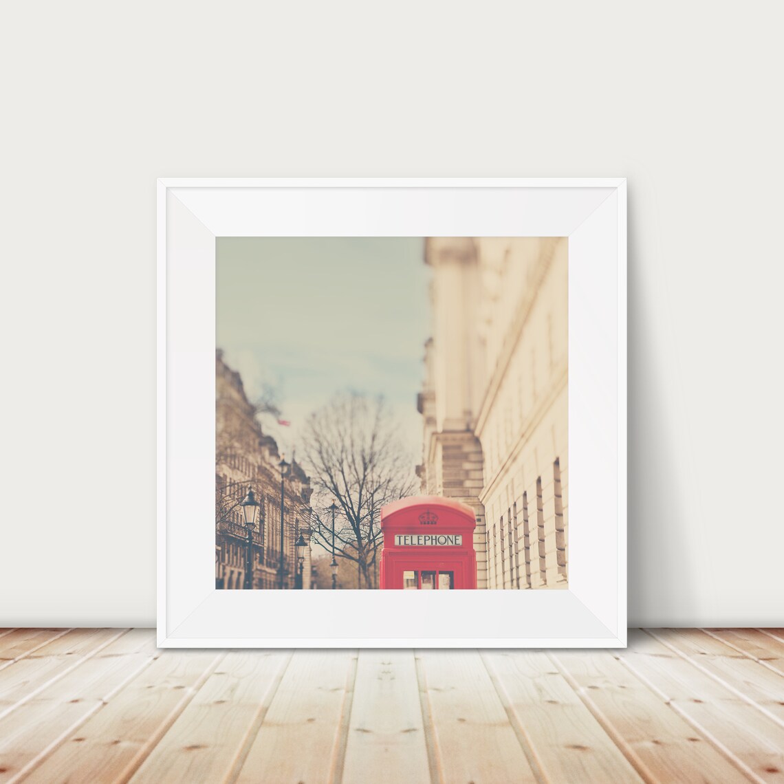 London Red Telephone Box Winter Street Vintage City Photo Poster