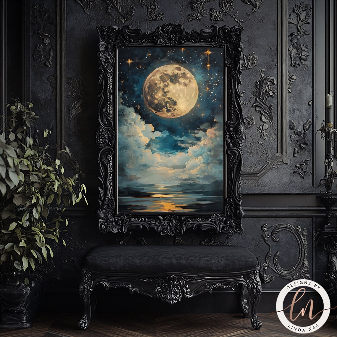 Celestial Full Moon, Dark Academia Lunar Art Print - Image 3