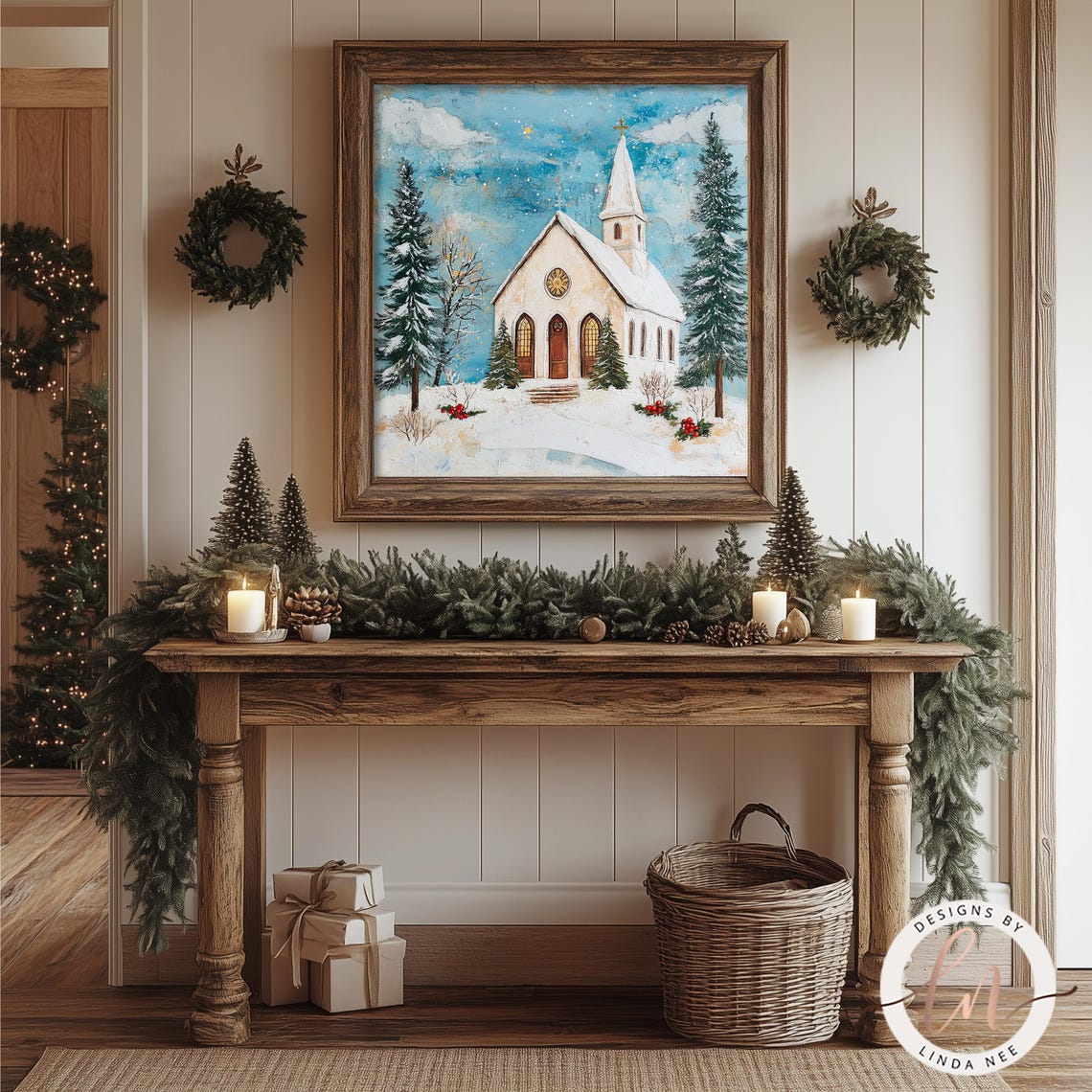 Country Church Christmas Scene Oil Painting Wall Art Large Winter Metal Print Christian Aesthetic Modern Farmhouse Decor Rustic 6 Xms033 - Image 4