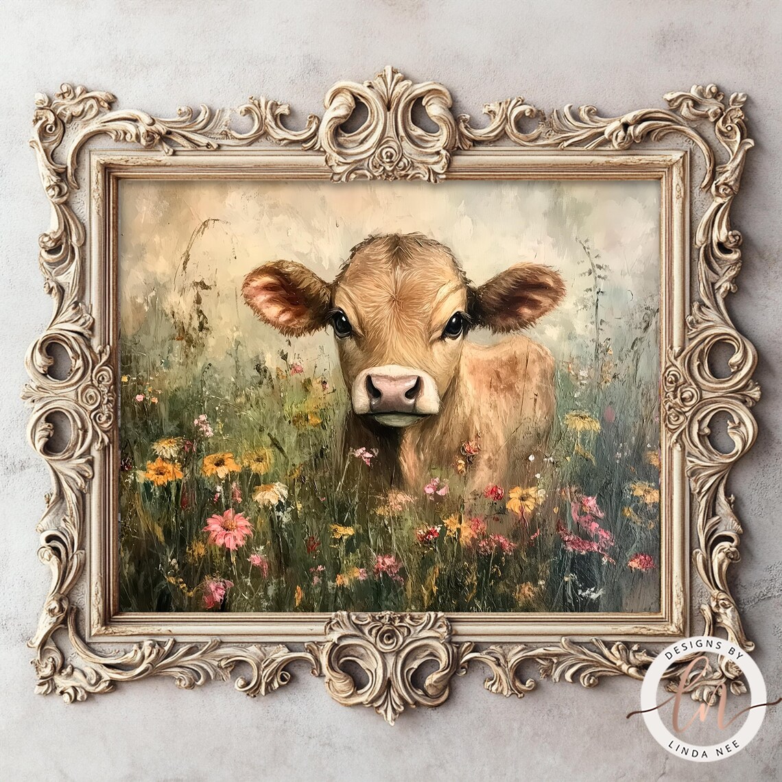 Highland Cow in Wildflowers, Rustic Farmhouse Art Print - Image 3